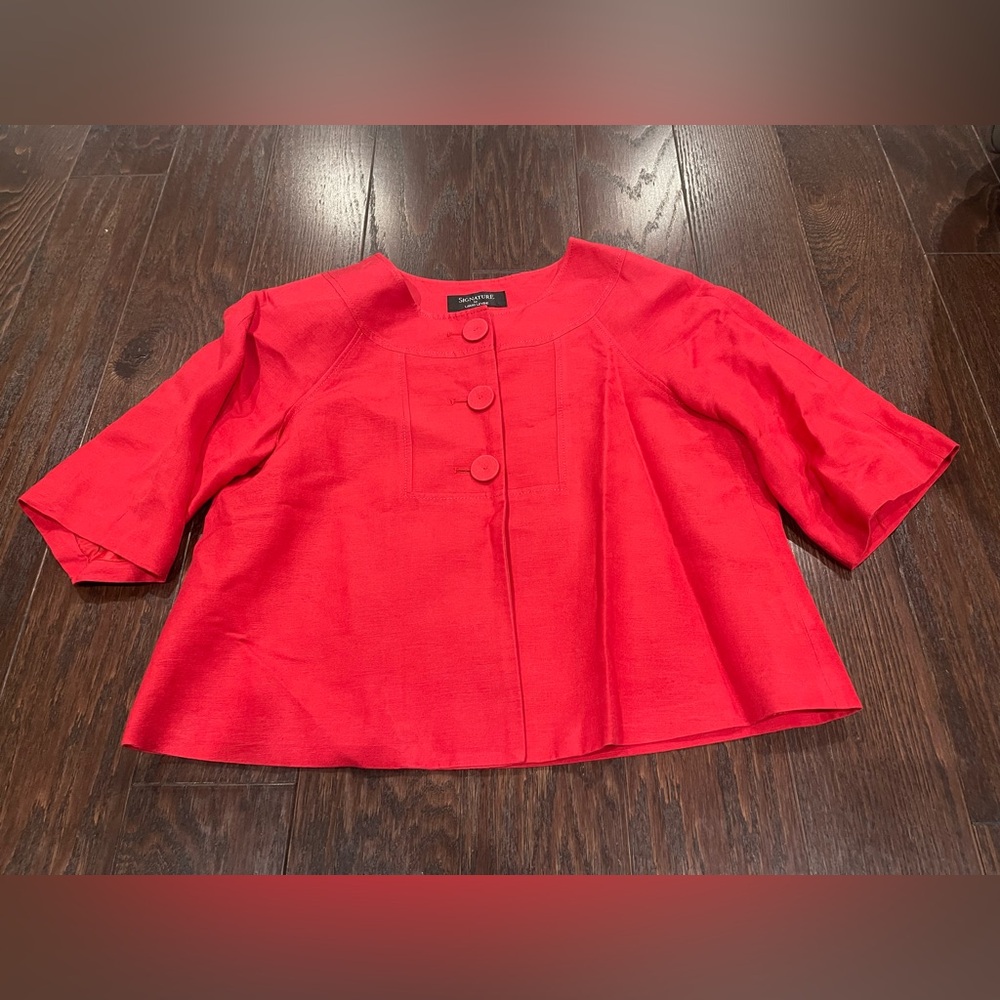 Signature LEVINE Red Linen Blend Blazer Bell Sleeve Women Size 8